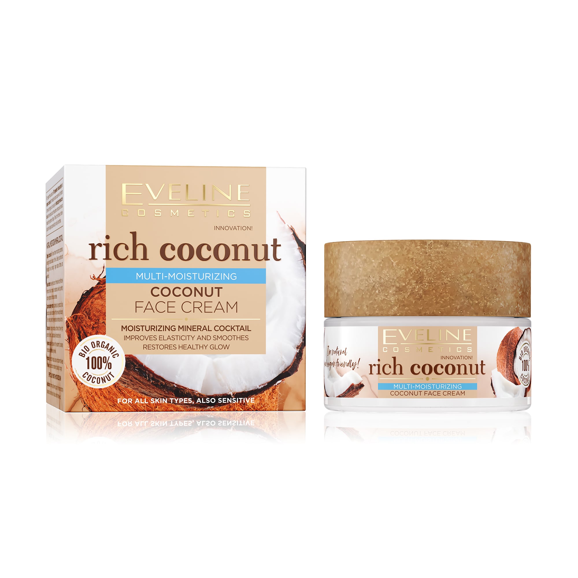 Зволожувальний крем для обличчя Eveline Cosmetics Rich Coconut Face Cream з кокосом, 50 мл